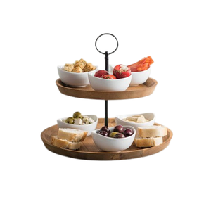 Servidor de postres de hierro y madera de 2 niveles para eventos de bodas y fiestas, soporte para servir pasteles al precio más bajo - Product Image 1