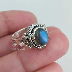 Handmade 925 Sterling Silver Boho Style <b>Labradorite</b> <b>Ring</b> Natural Oval Gemstone Promise Jewelry Birthstone Gift for Her - Product Image 5