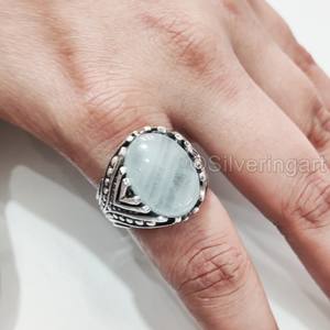 Nuevo Anillo Exclusivo para Hombre con Piedra Preciosa de Aguamarina Natural, Piedra de Nacimiento de Marzo, Todas las Tallas, Joyería Fina Árabe, Anillo de Plata de Ley 925 - Product Image 5