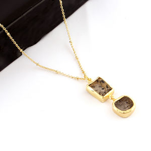 Collier délicat en quartz naturel à pois, plaqué or, pendentif, ravissant câble, chaîne, pendentif en pierres précieuses, cadeau - Product Image 1