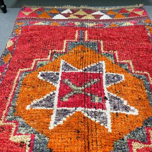 Turkish Vintage Eco-Friendly <b>Wool</b> Rug 3x10.2 ft <b>Red</b> Patchwork with Latex Backing - Product Image 3
