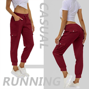 Pantalon cargo pour femme taille haute sur mesure pantalon multi-poches respirant grande taille pour la mode vêtements de travail en plein air devant plat - Product Image 5