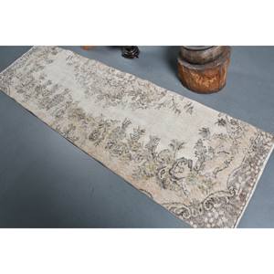 Alfombra turca vintage de 2,5x8,4 pies, lana beige hecha a mano con diseño de retazos, sala de estar forma rectangular para, estilo Tabriz - Product Image 4