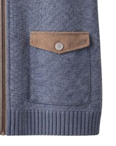 Manufacturer Custom <b>Men</b> Blue With Brown Hooded Sleeveless Knit <b>Vest</b> Wool Acrylic Blend Full Zipper Winter Casual <b>Sweater</b> Jacket - Product Image 6