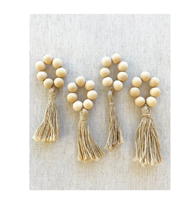 แหวนผ้าเช็ดปากลูกปัดไม้สำหรับตกแต่งโต๊ะพร้อมเชือกประดับพู่ - Product Image 5