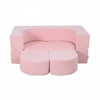 Sofa Modular Anak-Anak Biru 2-Dudukan Berbahan Kain Corduroy Lembut dengan Bantal yang Dapat Dilepas Desain Ringkas untuk Penggunaan Sekolah