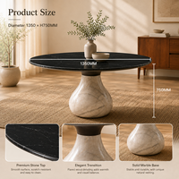 Table à manger ronde moderne de luxe en marbre avec plateau en pierre noire et base en marbre blanc, 4 places