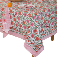 Nappe en toile de coton tissée à motifs floraux verts |   Housse de table personnalisable brodée, durable et imperméable pour 6 à 8 personnes |