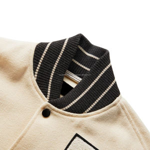 OEM Custom <b>Men's</b> Varsity <b>Jacket</b> Red and <b>White</b> with Stand Collar Embroidery Front Logo-Wool/Polyester Shell - Product Image 3