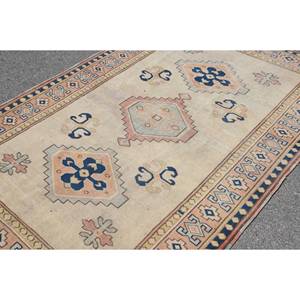 Alfombra turca Vintage azul Beige clásica 5,2X8 pies de lana para sala de estar alfombra de látex Patchwork para casas pasillo rectángulo a rayas - Product Image 5