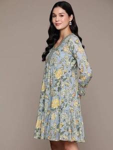 Vestido corto de algodón con bloque de mano indio, vestido con estampado floral, regalo de boda personalizado para novia, ropa de verano, vestido elegante para mujer - Product Image 2