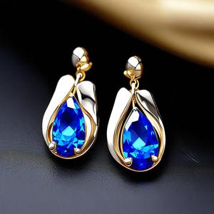 Real Beauty Fancy Pear Quartz <b>Blue</b> <b>Topaz</b> Gemstone Brass <b>Earrings</b> Gold Plated Brass Jewelry - Product Image 5