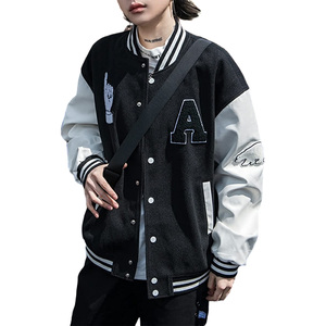Vestes en cuir molletonné pour hommes, blouson bombardier en feutre de laine pour hommes - Product Image 3