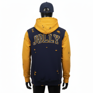 Sweat à capuche en polaire doux de haute qualité 320 GSM, panneau bicolore, marine et moutarde, logo brodé personnalisé, sweat à capuche basique - Product Image 5