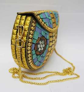 Bolsos de noche de mosaico de metal multicolor exclusivos de diseñador hechos a mano para damas para fiesta y patrón de monedero de boda - Product Image 1