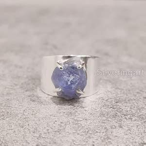 Bague pour femme en Tanzanite naturelle, pierre de naissance de décembre, large bande, bijoux faits à la main, argent sterling 925 - Product Image 4