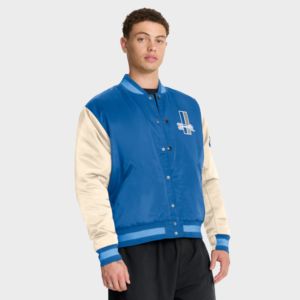 เสื้อแจ็คเก็ตเบสบอลแบบวาร์ซิตี้ รุ่น Custom Team Letterman สำหรับผู้ชาย สีน้ำเงินครีม ของทีมดีทรอยต์ ไลออนส์ รุ่น Rewind Legacy แบบติดกระดุมเต็มตัว - Product Image 5