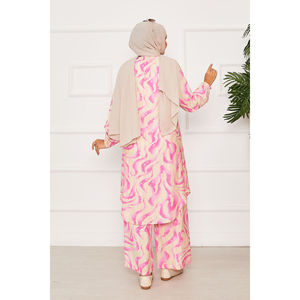 Casual Fuchsia Two-Piece Set Full-Length Button-<b>Down</b> with Elasticated Sleeves Linen Crepe Fabric for Spring/Summer MOQ 2pcs - Product Image 5