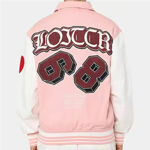 Vestes polaires pour femmes broderie chenille personnalisée Streetwear hiver manches en cuir véritable Letterman Varsity Jacket fabricant - Product Image 4