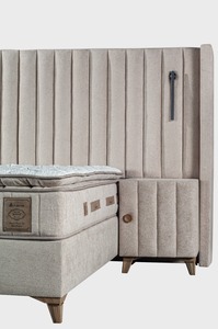 Hermoso y moderno juego de dormitorio de lujo cama con base de apertura cabecero aglomerado tela de metal para el hogar Hotel apartamento Villa uso - Product Image 4