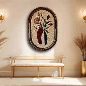 Arte Mural de Mosaico Botánico, Arte Floral de Piedra Hecho a Mano de Lujo para Decoración de Casas de Campo y Estilo Interior Natural - Product Image 4