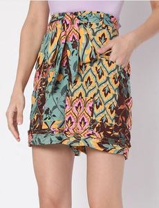 <b>Ladies</b> High-Waist <b>Bermuda</b> <b>Shorts</b> Customized Breathable Cotton Printed Beach & Gym Wear for Summer Washed Pattern Decoration - Product Image 2