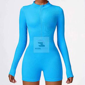 Women's Seamless Zipper Long Sleeves <b>Sports</b> <b>Bodysuit</b> Comfortable Fitness Gym <b>Jumpsuit</b> - Product Image 2