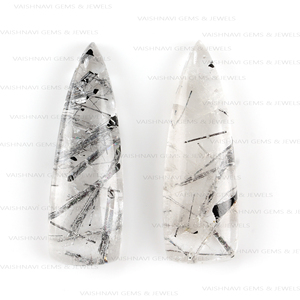 หินควอตซ์เจียระไนแบบหยาบสีดำธรรมชาติคุณภาพสูงขนาด10X30มม. หลังแบนปรับเทียบอัญมณีหลวมสำหรับทำเครื่องประดับ - Product Image 3