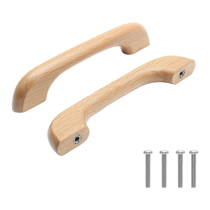 10 manijas de madera natural para gabinete, manijas de madera maciza para gabinetes de cocina, cajones, 5 "de longitud, espaciado de agujeros de 3-3/4" (96mm) - Product Image 1