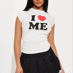 2025 verano caliente Simple moda Retro tendencia occidental gótico letras oscuras impresas Y2K Casual High Street mujeres Camiseta de manga corta - Product Image 1