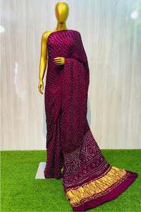 Sari Bandhani de Primera Calidad Hecho a Mano, Sari de Seda Bandhani Hecho a Mano para Novias, Precio de Oferta por Exportador - Product Image 4