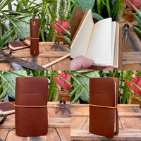 Cuaderno Midori hecho a mano diario de bolsillo de cuero de grano completo personalizado, diario de escritura recargable, regalo de cuaderno de viaje