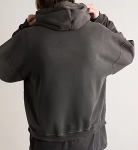 Streetwear Vintage Washed soleil délavé sweat à capuche effiloché bord ourlet brut Boxy Fit Acid Washed recadrée DDP expédition - Product Image 4