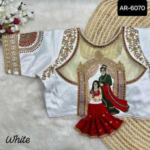 Vêtements de fête de créateurs de style indien Saree avec broderie Collections de chemisiers à bas prix avec broderie lourde et travail de séquence - Product Image 4