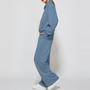Ensemble décontracté 2 pièces pour femme, en coton 100% premium, à manches longues et pantalon droit, idéal pour l'hiver, écologique, vente en gros - Product Image 2