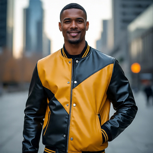 Veste universitaire en cuir de vachette véritable matelassée High Street pour hommes manteaux en cuir pour hommes - Product Image 2