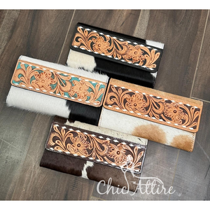 2025 nouveauté cuir repoussé à la main RFID longs sacs à main à trois volets peau de vache porte-carte de crédit portefeuille en cuir véritable femmes embrayages - Product Image 1