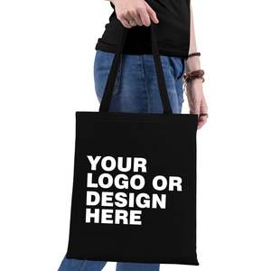 Wholesale Black Cotton Tote <b>Bag</b> 14x16 Medium Size Canvas Custom Printed Letter <b>Long</b> Heat Transfer Recyclable for Advertising - Product Image 2