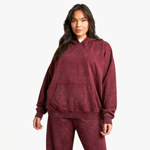 Sudadera con capucha de lavado ácido vintage personalizada para mujer, sudadera de lana, ropa de calle, jersey de hombro caído de gran tamaño - Product Image 1