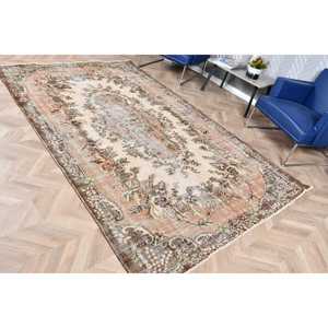 5.8x9.3 ft Vintage Large Rug, <b>Brown</b> Green Turkish Striped <b>Wool</b> Rug - Product Image 3