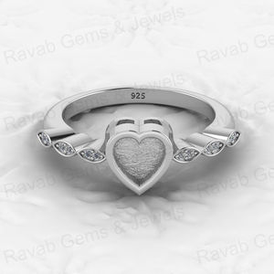 Genuine High Quality 925 Sterling Silver 6mm Heart Shape Halo Engagement Prong Setting Semi Mount Resin Ashes Breastmilk Jewelry - Product Image 4