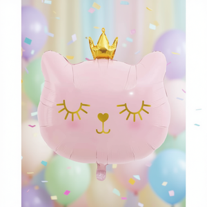 Globo de Aluminio con Forma de Gato Rosa de 56 cm con Corona Dorada, Decoración para Fiestas - Product Image 3