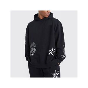 Conjunto de 2 Piezas de Ropa Deportiva Informal de Algodón 100% Personalizado 2026, Sudadera con Capucha y Pantalones Deportivos Acampanados, Estilo Hip Hop para Hombre - Product Image 3