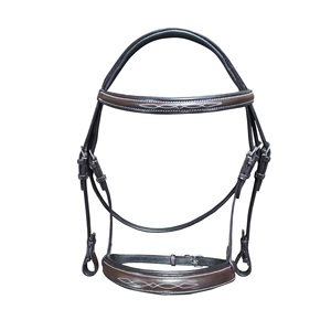 Brides de cheval équestre avec broband perlé doré en cuir véritable - Product Image 6