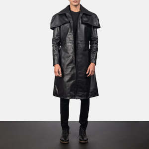 Classic Men's Coats in <b>Black</b> Leather Duster Style - Product Image 1