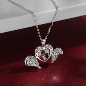 Jeulia Winged Personalized Heart Photo <b>Locket</b> Necklace with Bezel Setting - Product Image 6