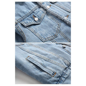 เสื้อแจ็คเก็ตยีนส์ดีไซน์คลาสสิกสำหรับผู้ชาย ระบายอากาศได้ดี สีพื้นเรียบง่าย ผ้าทันสมัยสำหรับผู้ชาย - Product Image 5