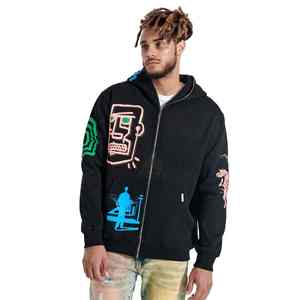 Vente en gros 100% coton sweat à capuche surdimensionné hommes respirant lourd GSM coton mélangé avec fermeture éclair intégrale et sérigraphie - Product Image 1