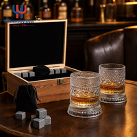 Verres rotatifs à 360 degrés en cristal personnalisés avec pierres à whisky, coffret cadeau en bois haut de gamme, articles de bar, cadeau pour homme, ensemble de verres à whisky