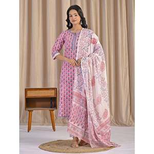 Pink Hand Drawn <b>Block</b> <b>Printed</b> Cotton Kurta Pant Set Pakistani Style Indian Ethnic Wear for Lehenga Choli or Salwar - Product Image 5